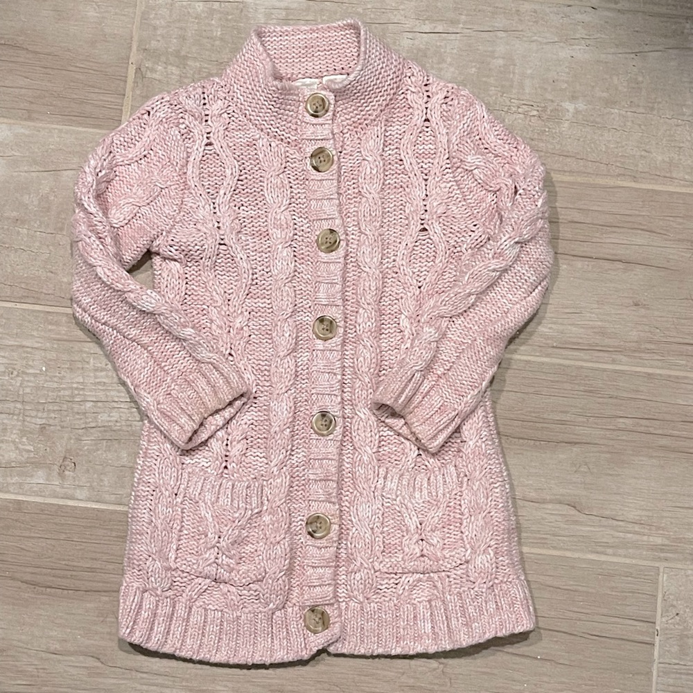 Strawberry Faire Girls Pale Pink Cable Knit  Button Up Sweater